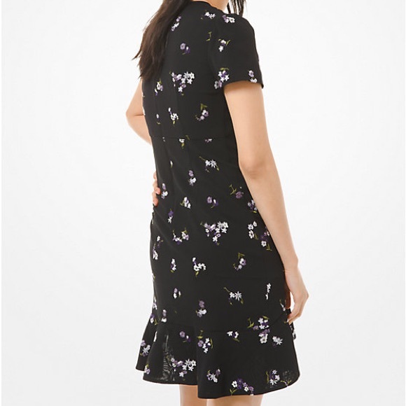 Michael Kors, Floral Embroidered Crepe Flounce Dress, BNWT Size Small - Picture 3 of 7